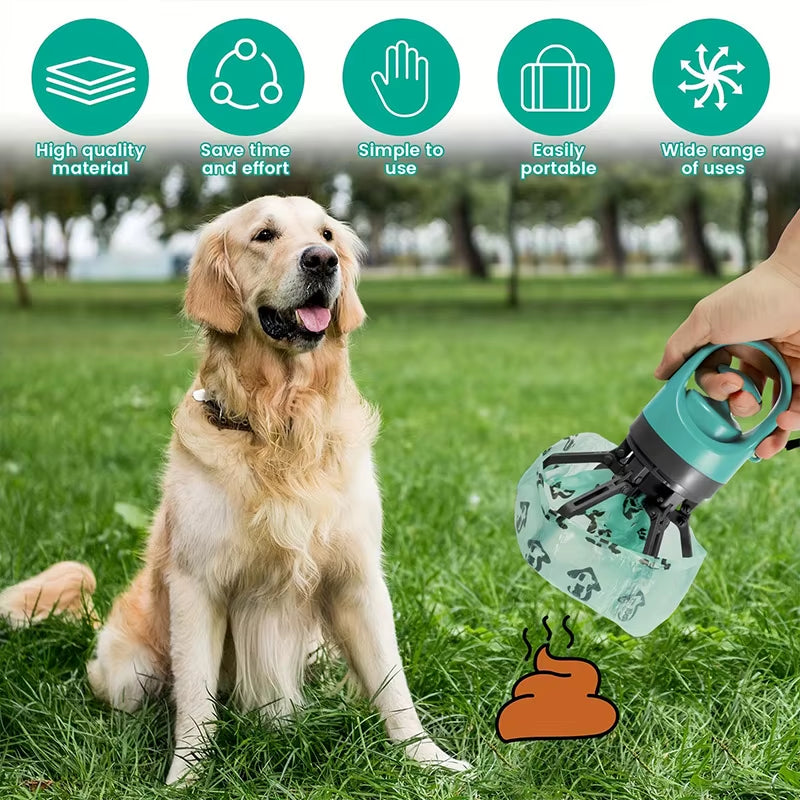 Portable Dog Pooper Scooper with Garbage Bag Outdoor Pet Six-Claw Shit Shovel Shit Pickup Dispenser Dog Collector Cleaning Tool