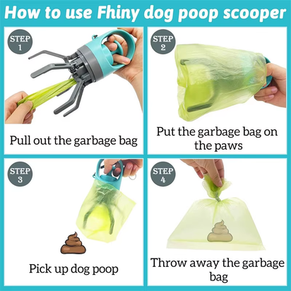Portable Dog Pooper Scooper with Garbage Bag Outdoor Pet Six-Claw Shit Shovel Shit Pickup Dispenser Dog Collector Cleaning Tool